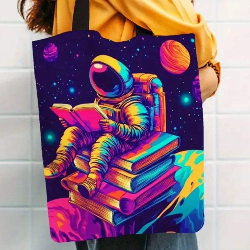 Rainbow astronaut reading tote!